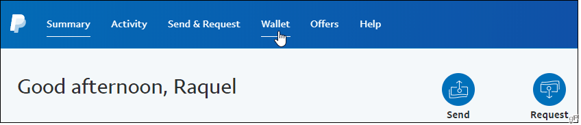 Klicken Sie in PayPal auf die Registerkarte Brieftasche
