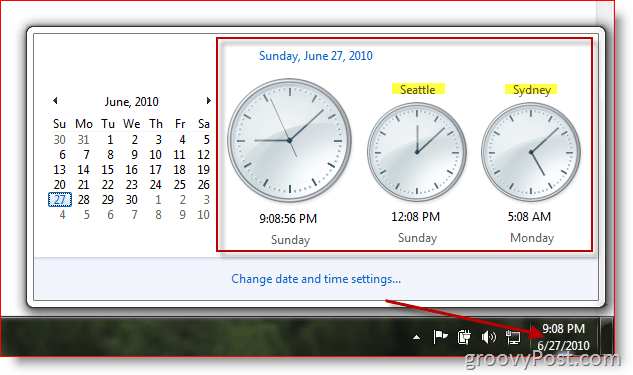 Microsoft Windows 7 zeigt zusätzliche Uhren in verschiedenen Zeitzonen an